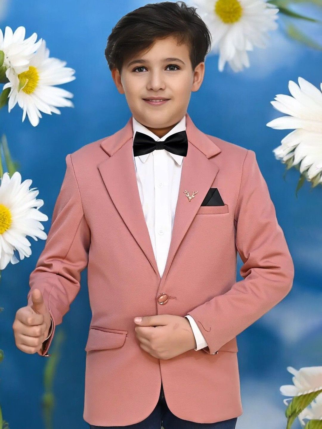 Qitty Boys Notched Lapel Single Breasted Party Blazer With Shirt & Bow Tie