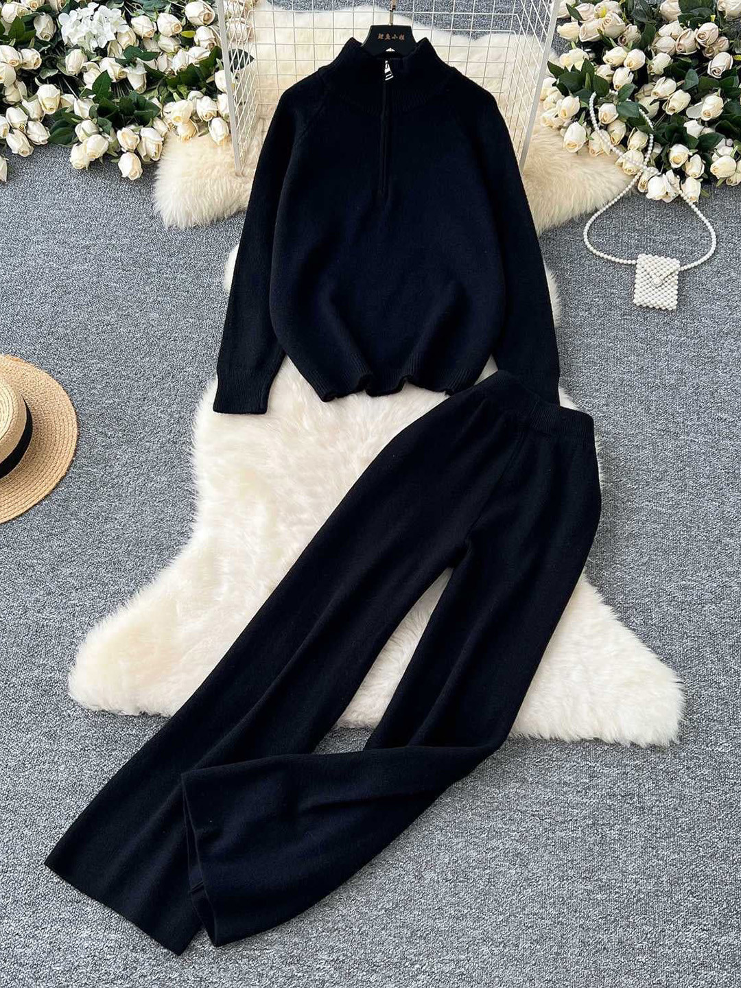 Miss Mosa By Akanksha  Black Luxe Winter Co-Ord Set - Tracksuit