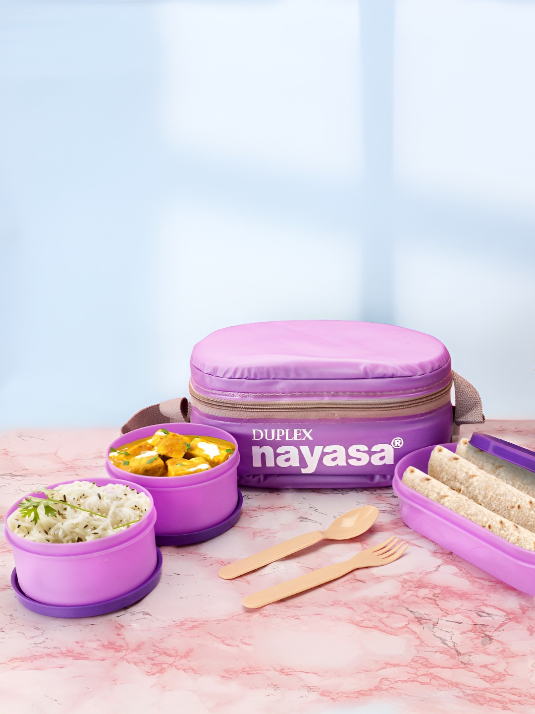 Nayasa Microfresh Duplex Airtight Leakproof Plastic 4PCs Lunch Box With Spoon and Fork