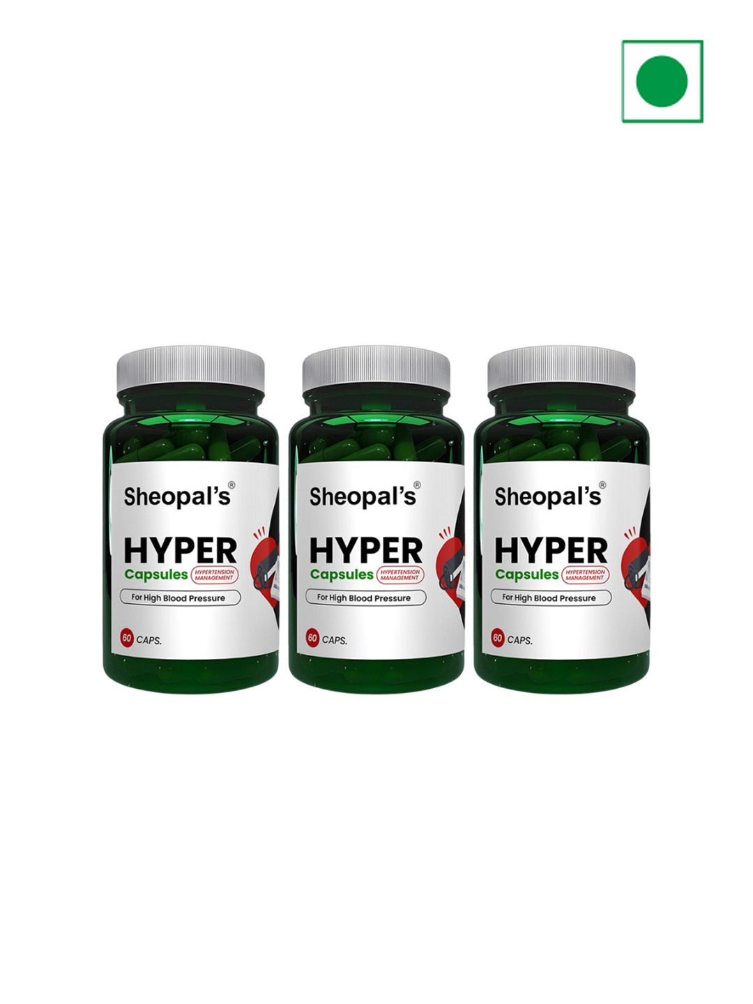 Sheopal's Set Of 3 Hyper Capsule For Hypertension Management & BP Control - 60 Caps Each