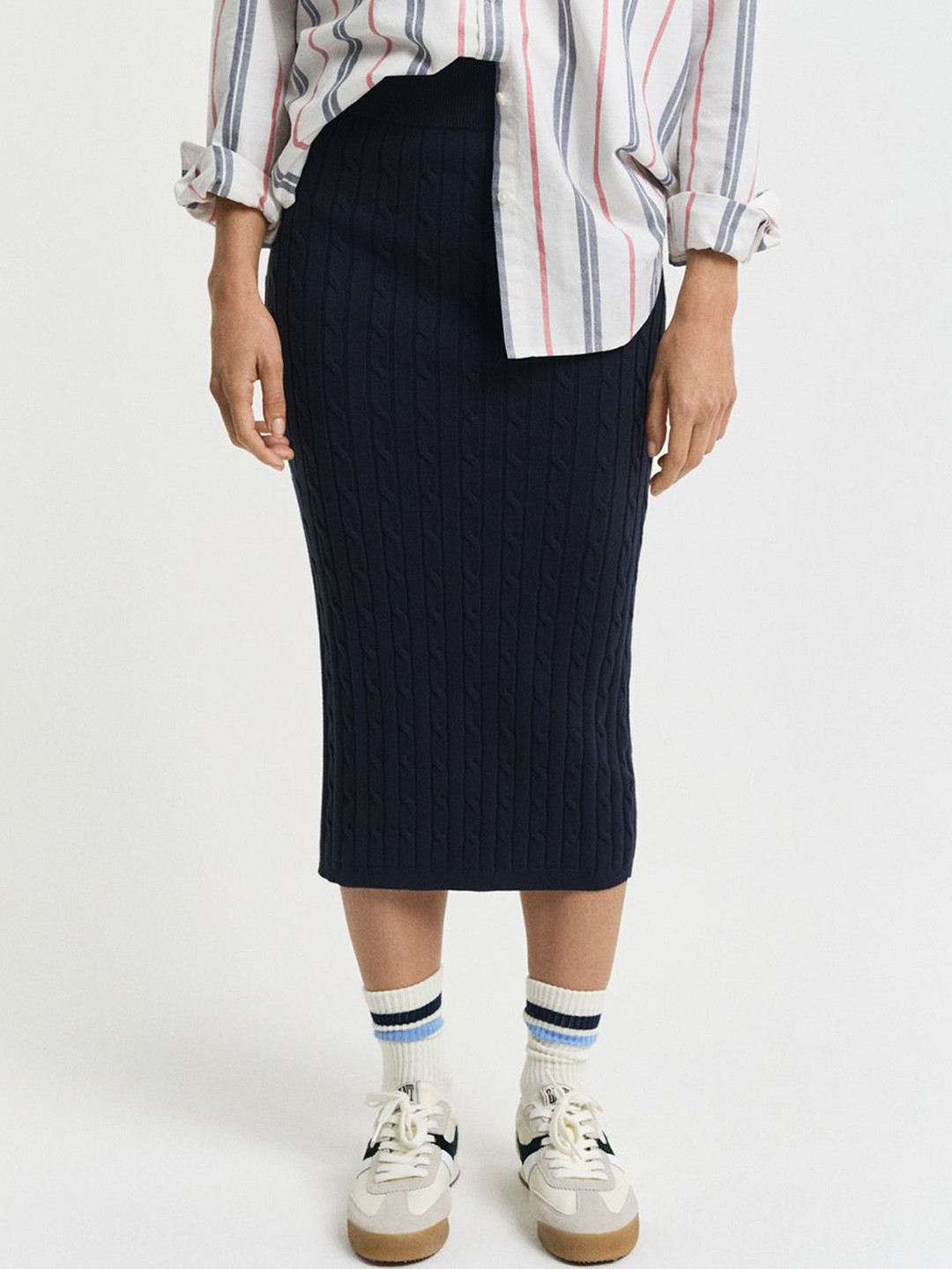 Gant Cable Knit Straight Midi Skirt