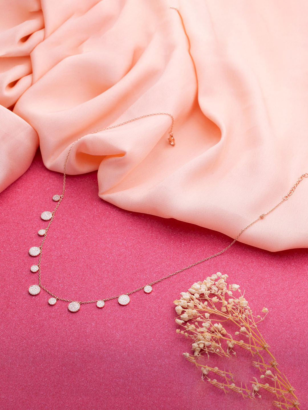 LIORA 925 Silver Jewellery Sterling Silver Rose Gold Plated Circle Charms Necklace