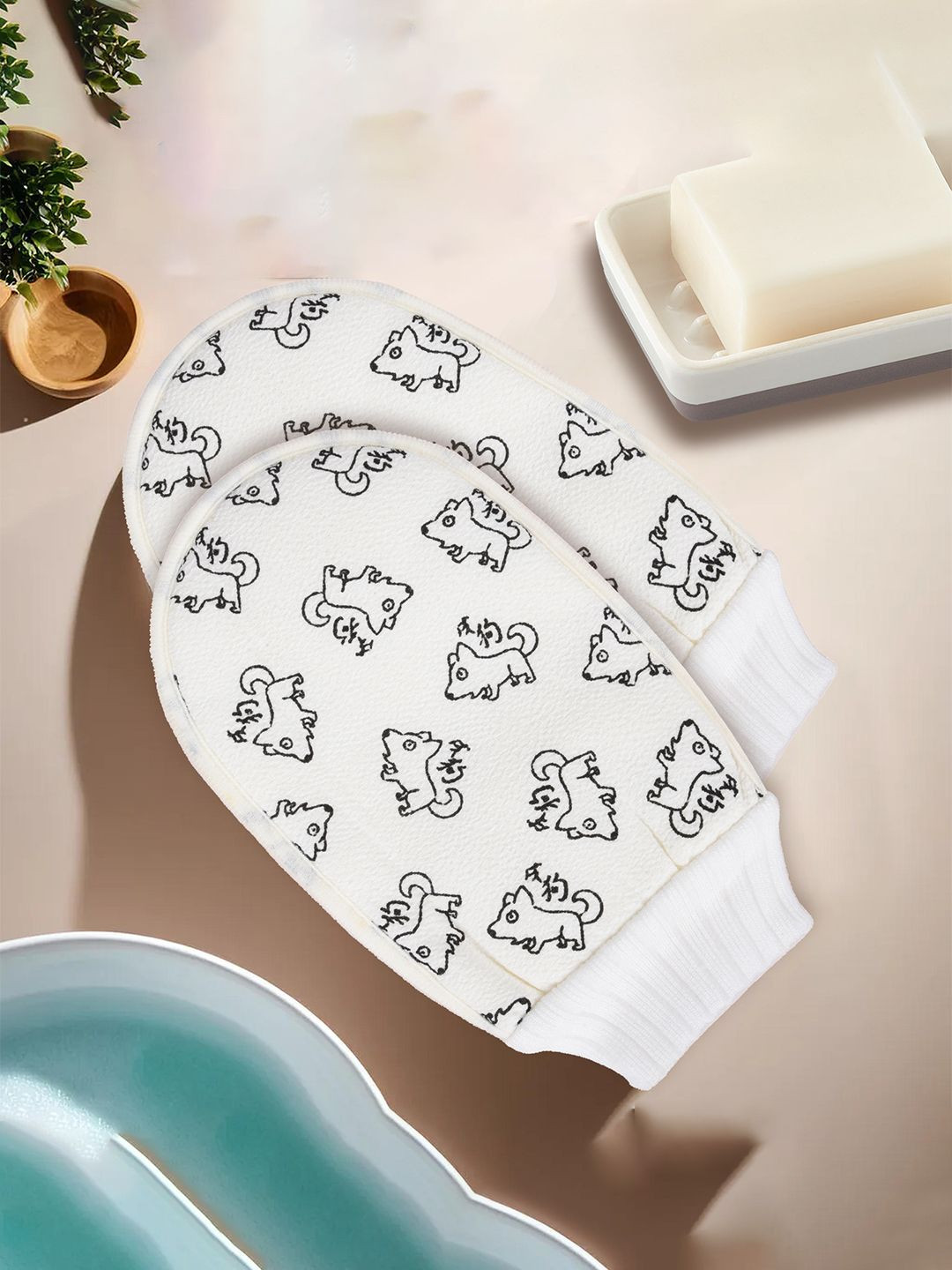 Kuber Industries Set of 2 Cream-Colored & Black Self-Care Bath Scrub Skin Cell Remover