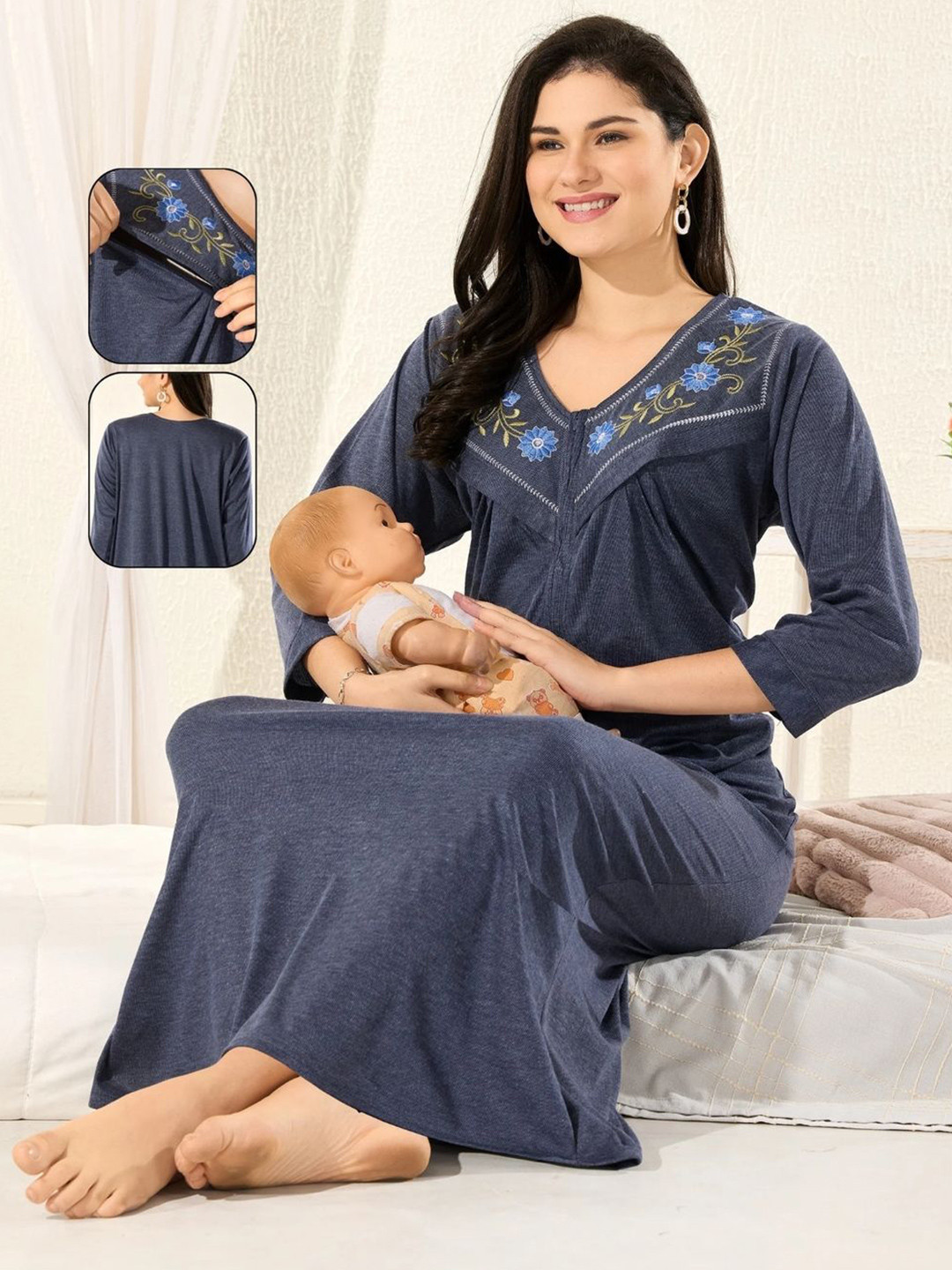 UDHATIKRAMAN Embroidered Maxi Nightdress