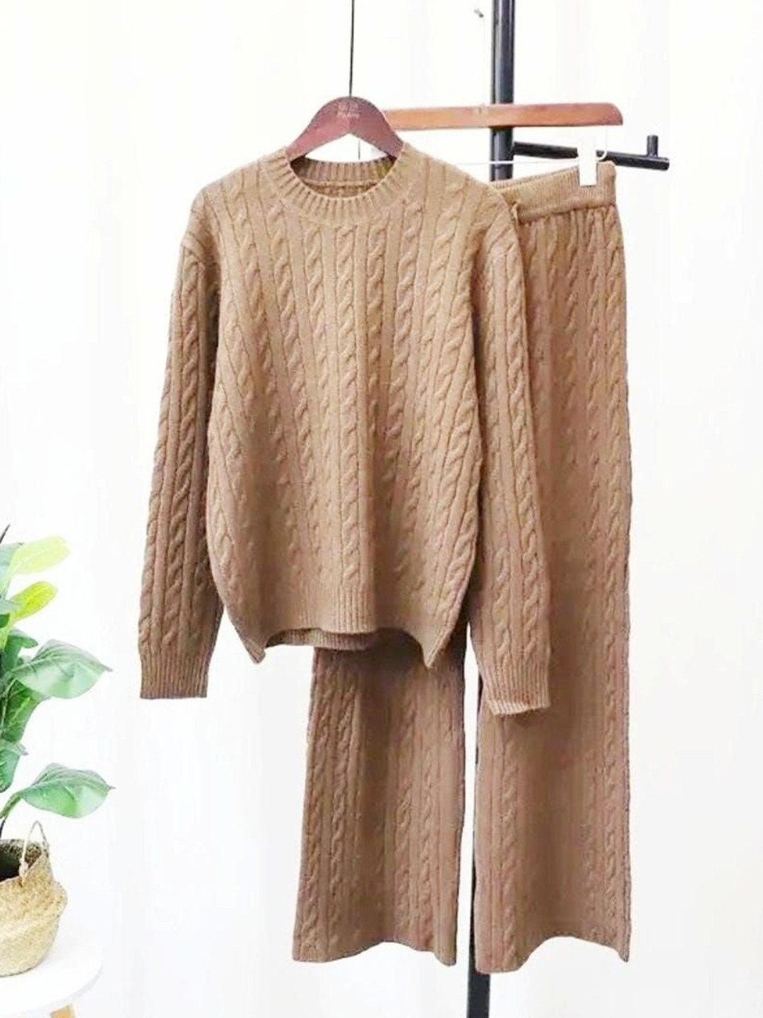 Miss Mosa By Akanksha  Brown Georgina Statement Winter Pure Wool Co-Ord Set- Tracksuit