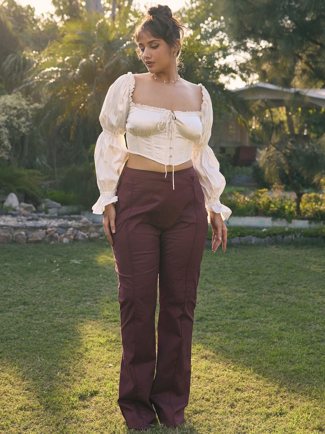 Lea Clothing Co. Women Myrtle Burgundy High-Waisted Bootcut  Pants