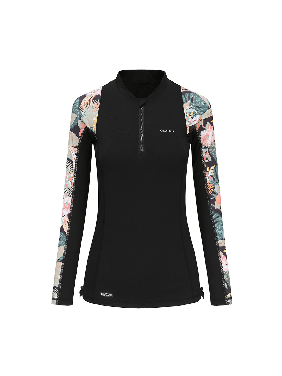 Decathlon OLAIAN Women Black Floral Printed Full-Sleeve UV Protected Surfing T-shirt