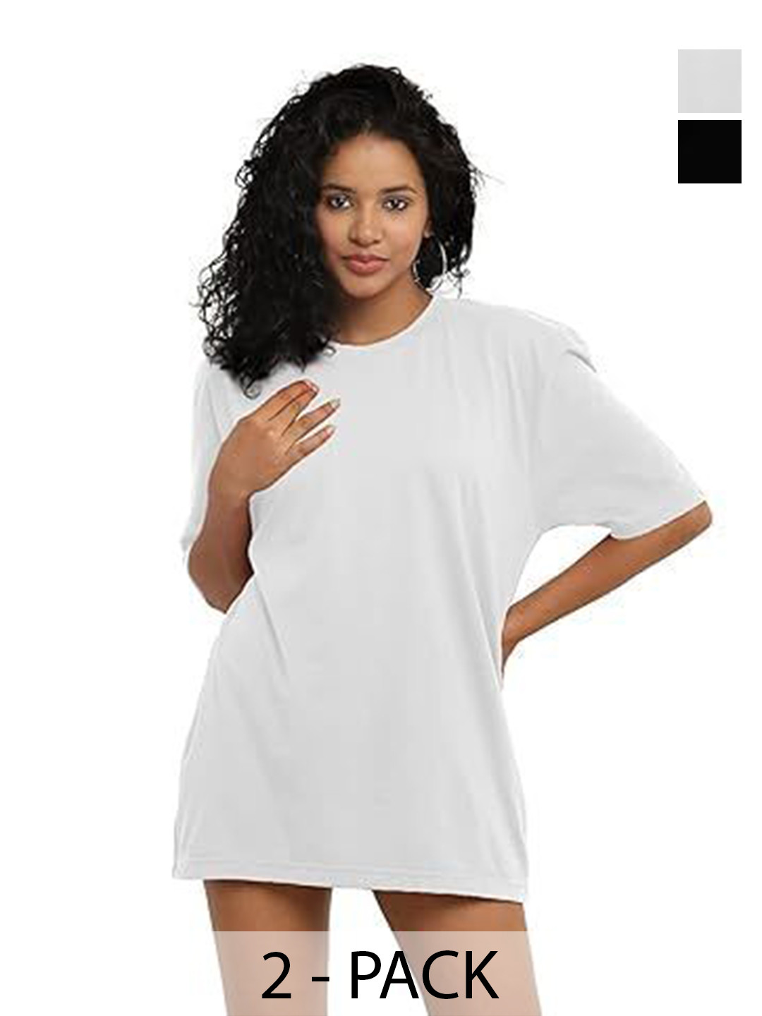 NOTWILD Women Pack Of 2 Solid Round Neck Cotton T-shirts Shape Dresses