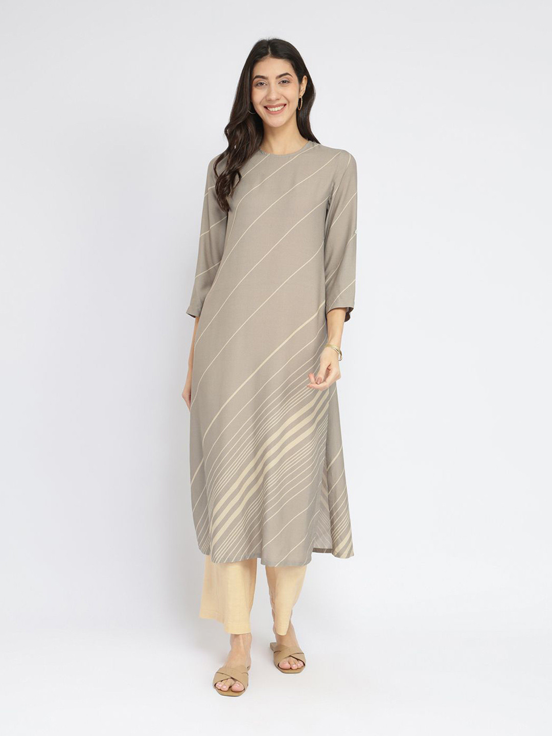 Pink Fort Striped Kurta with Trouser