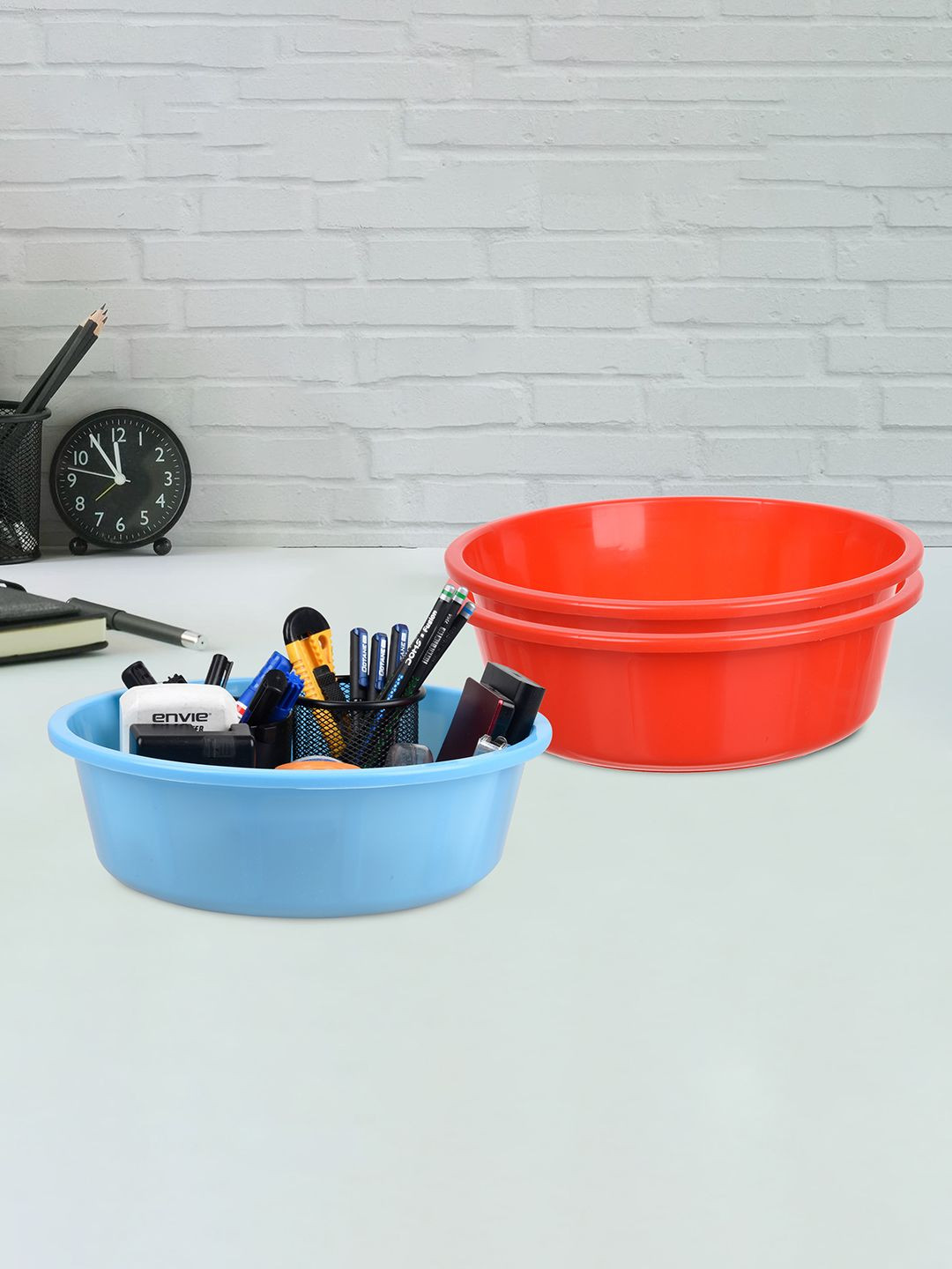 Kuber Industries Red & Sky Blue 3 Pieces Desk Organisers 6 ltr