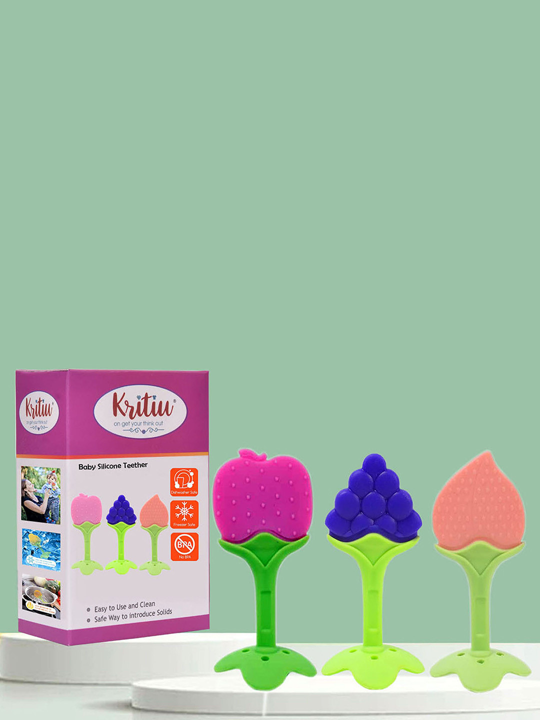 Kritiu Kids Set Of 3 Textured Fruit Shape Teethers