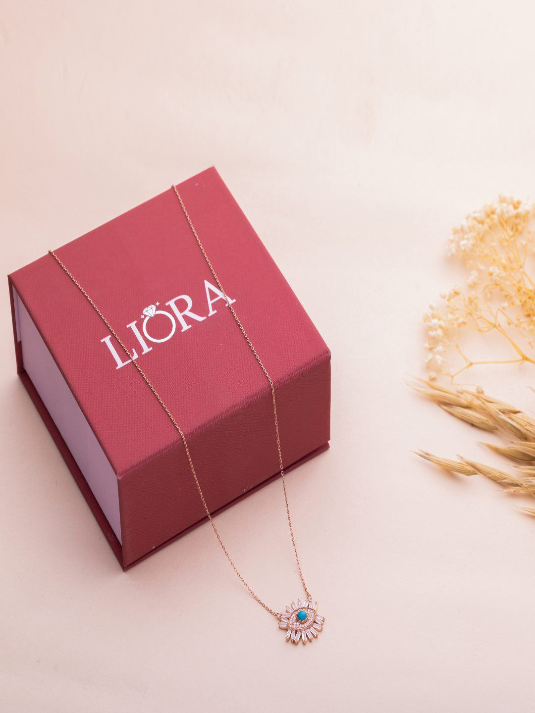 LIORA 925 Silver Jewellery Sterling Silver Rose Gold-Plated CZ Evil Eye Pendant With Chain