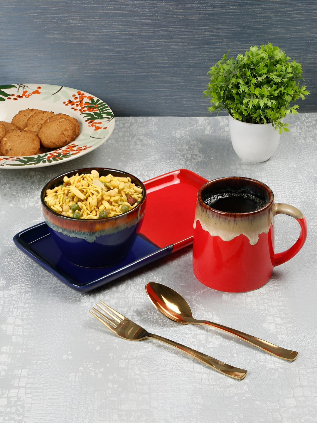 Arrabi Love Is In Air Red Ceramic Microwave Safe Mug with Bowl and Tray-200ml