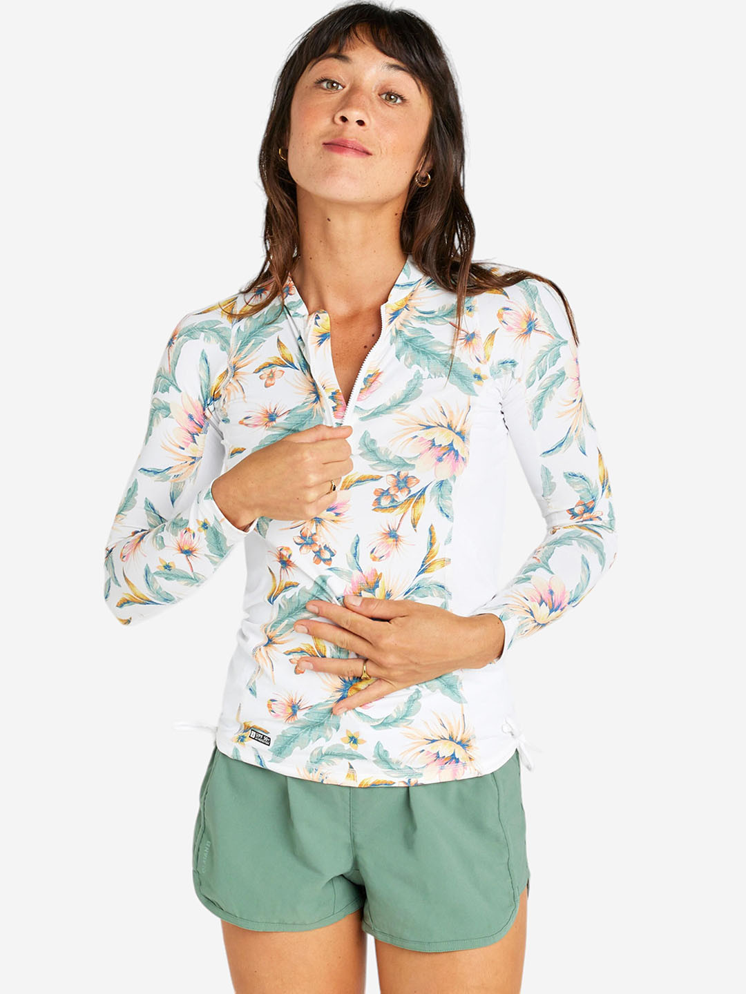 Decathlon  Womens White Floral Printed Full-Sleeve UV Protected Surfing Tshirt