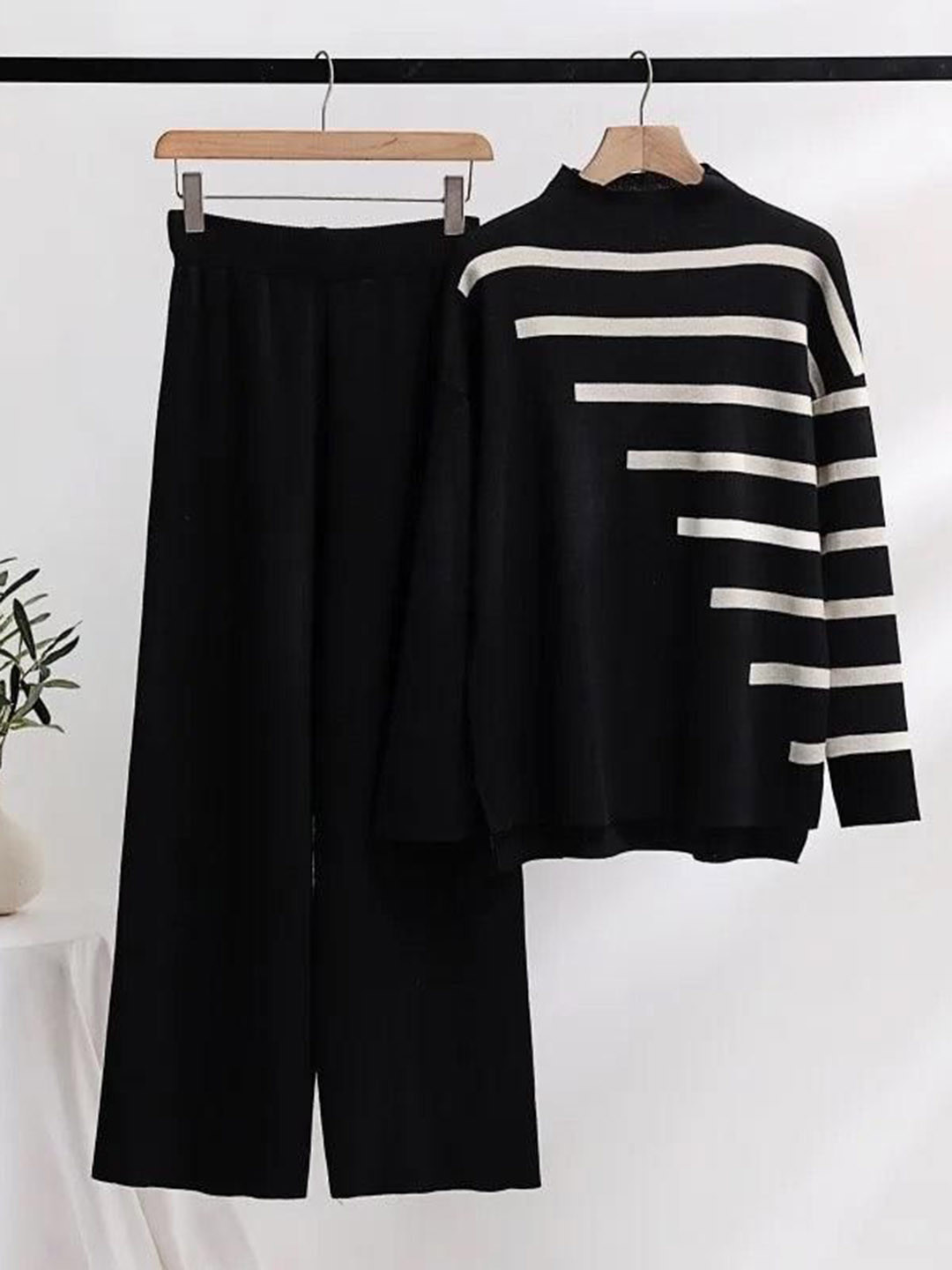 Miss Mosa By Akanksha  Black Mario Striped Woolen Co-Ord Set