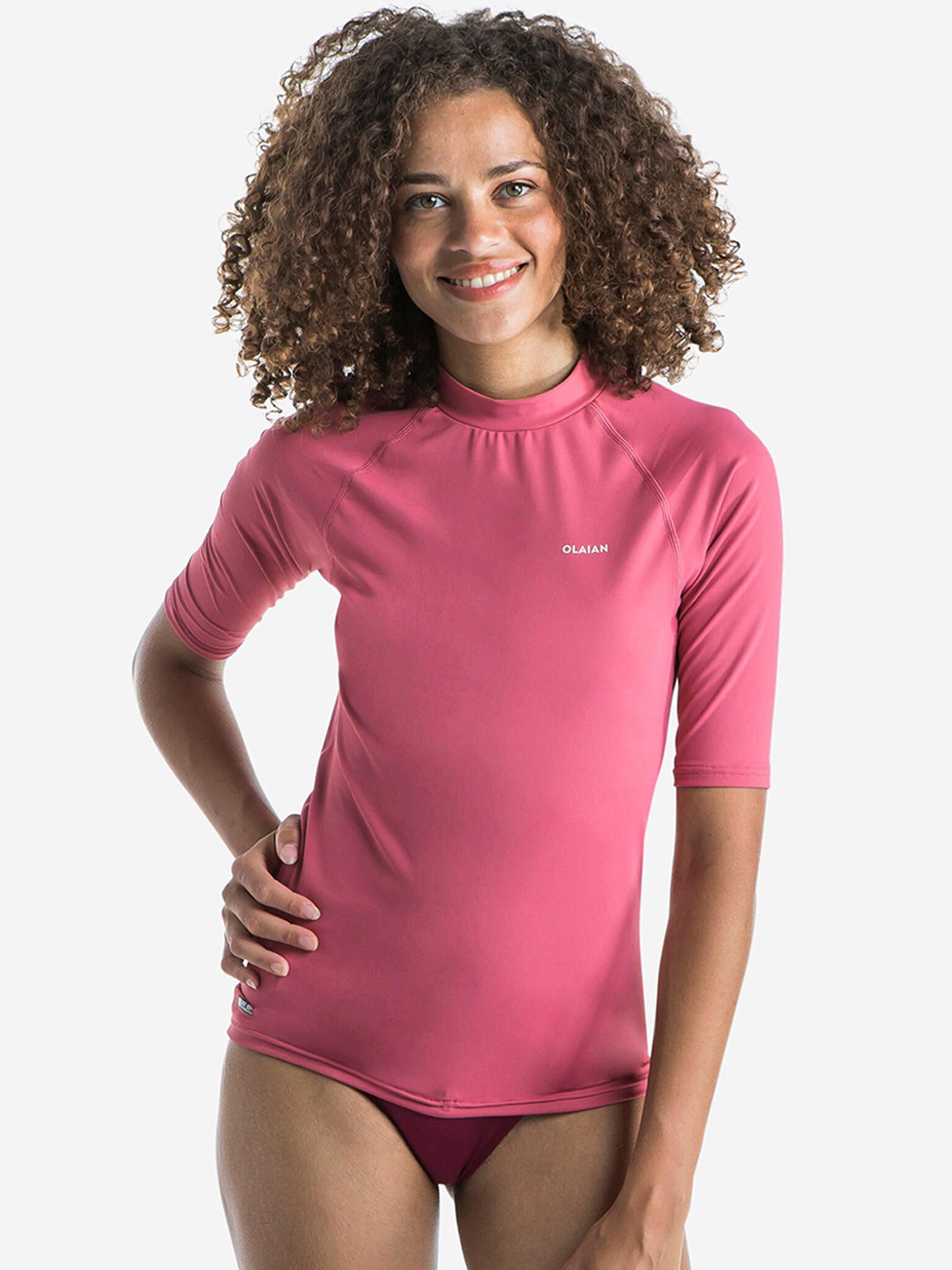 Decathlon OLAIAN - Womens Pink Half-Sleeve UV Protected Surfing Tshirt