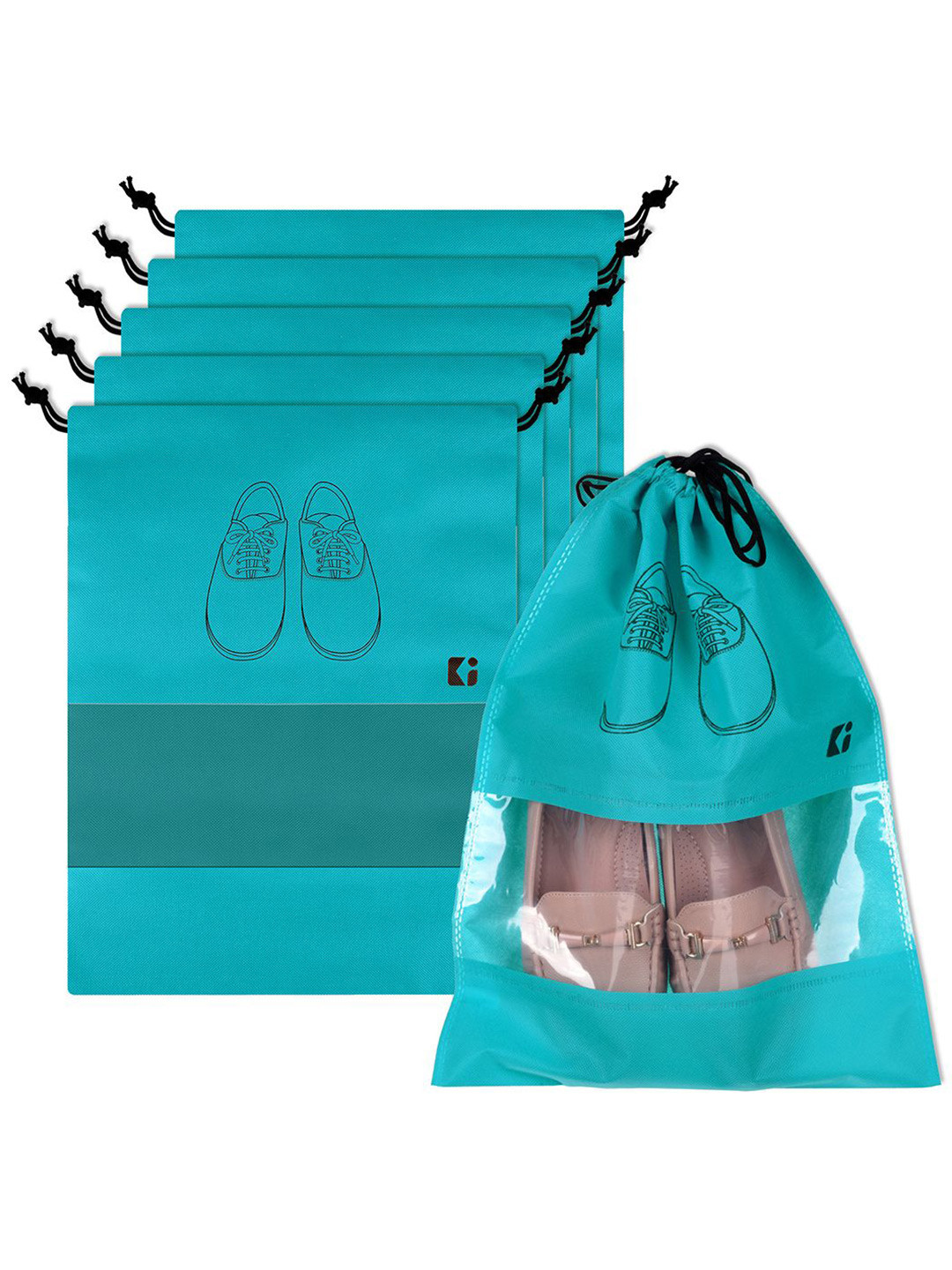 Kuber Industries Green and Black 6 Pieces Printed Shoe Cover Bags