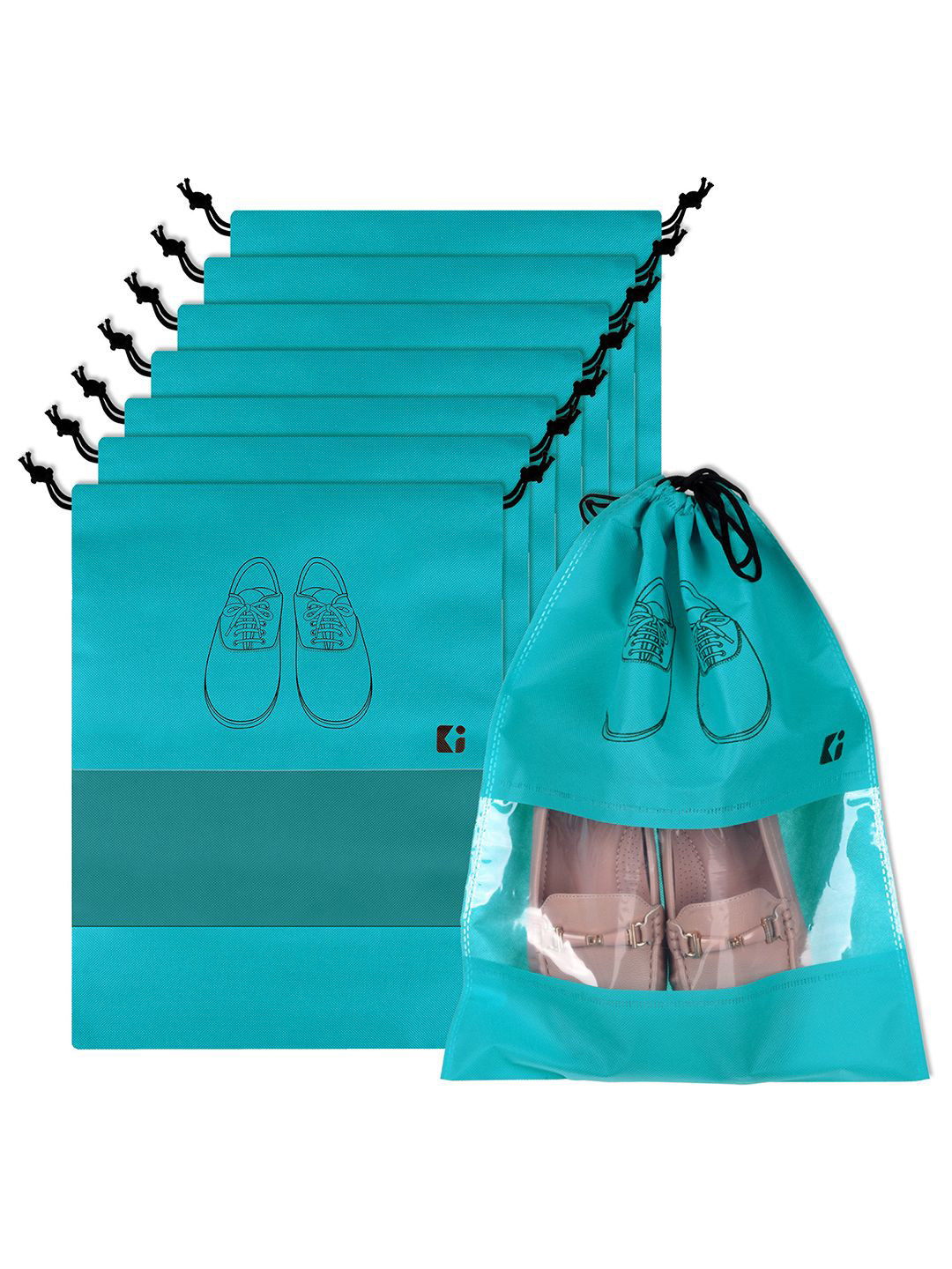 Kuber Industries Green and Black 8 Pieces Printed Shoe Cover Bags