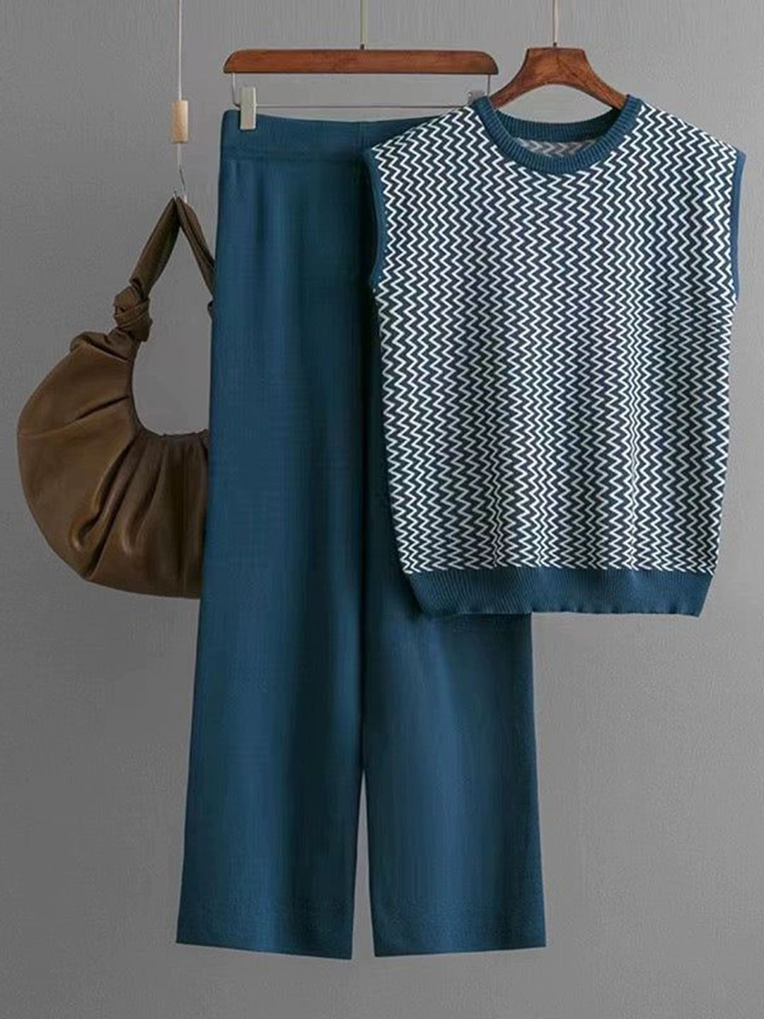 Miss Mosa By Akanksha  Blue Robert Knitted Pure Cotton Co-Ord Set