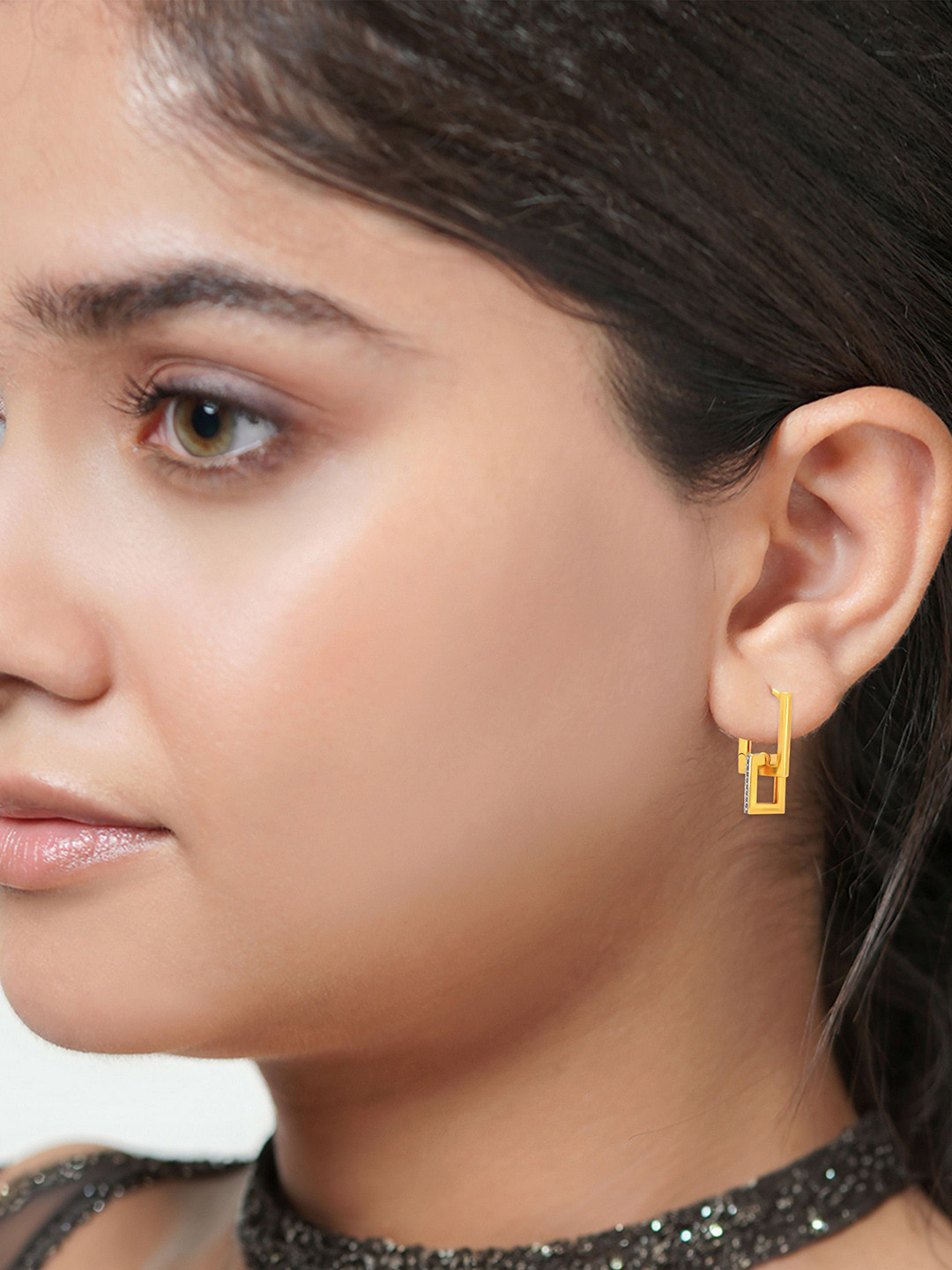 BHIMA 22K BIS Hallmark 916 Purity Yellow Gold Cubed Stone Ring Stud Earring