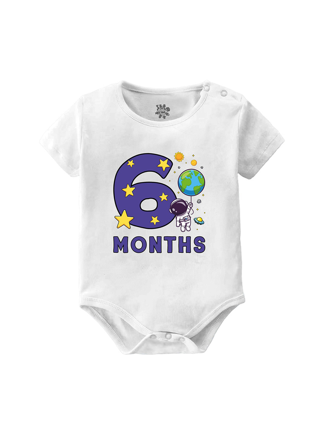 Baby Buzz Kids Printed Round Neck Short Sleeves Pure Cotton Bodysuit