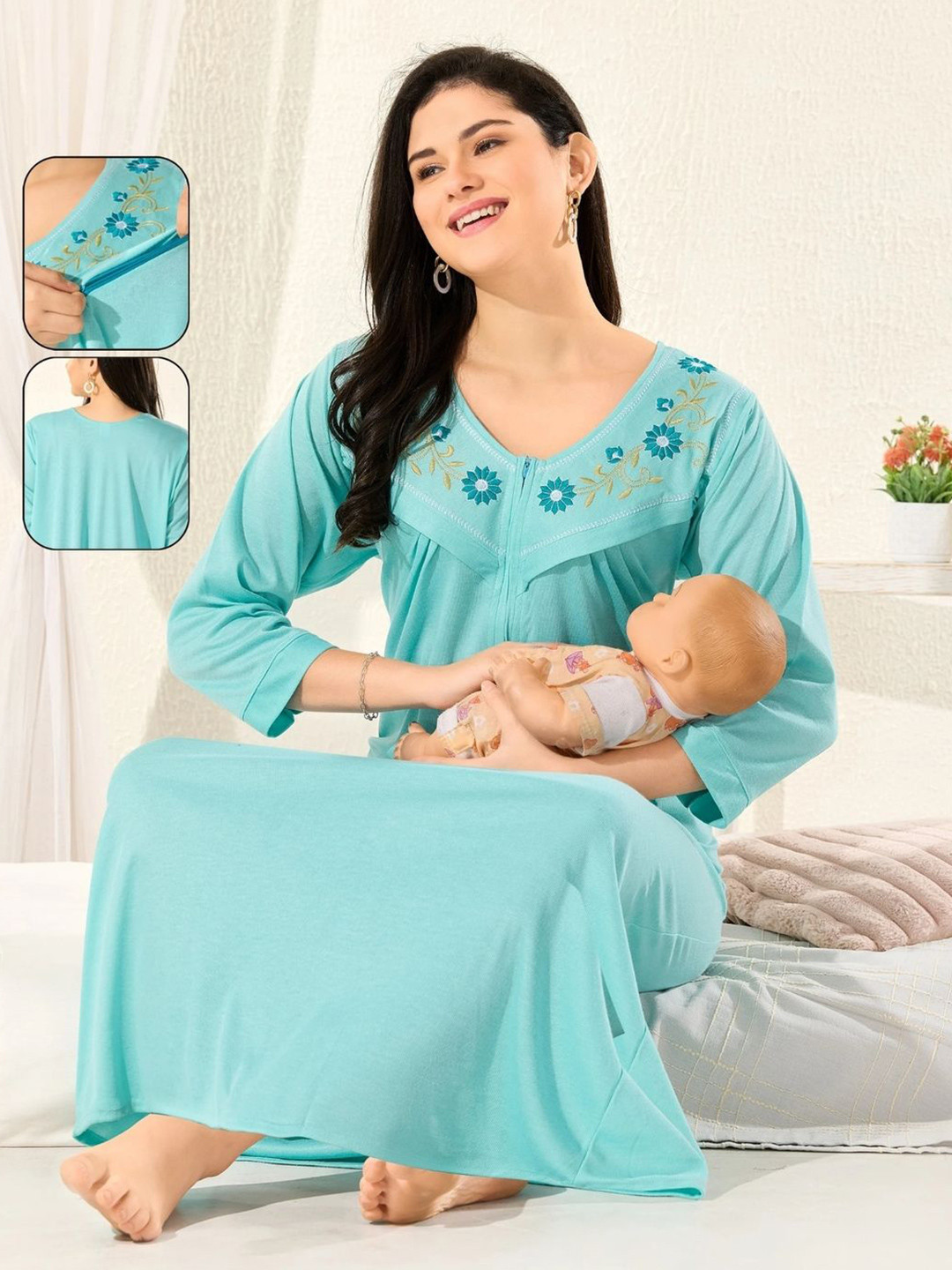 UDHATIKRAMAN Embroidered Maxi Nightdress