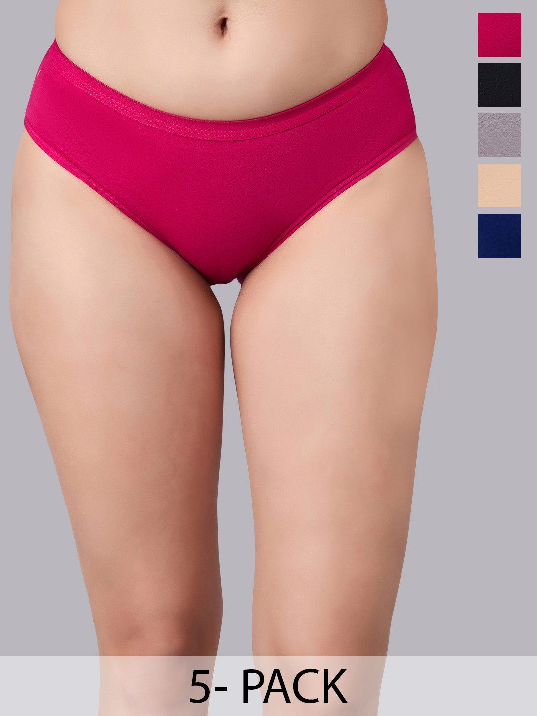 Simoh Women Pack Of 5 High Rise Hipster Briefs H7109_Red_Black_Nude_Grey_Pink