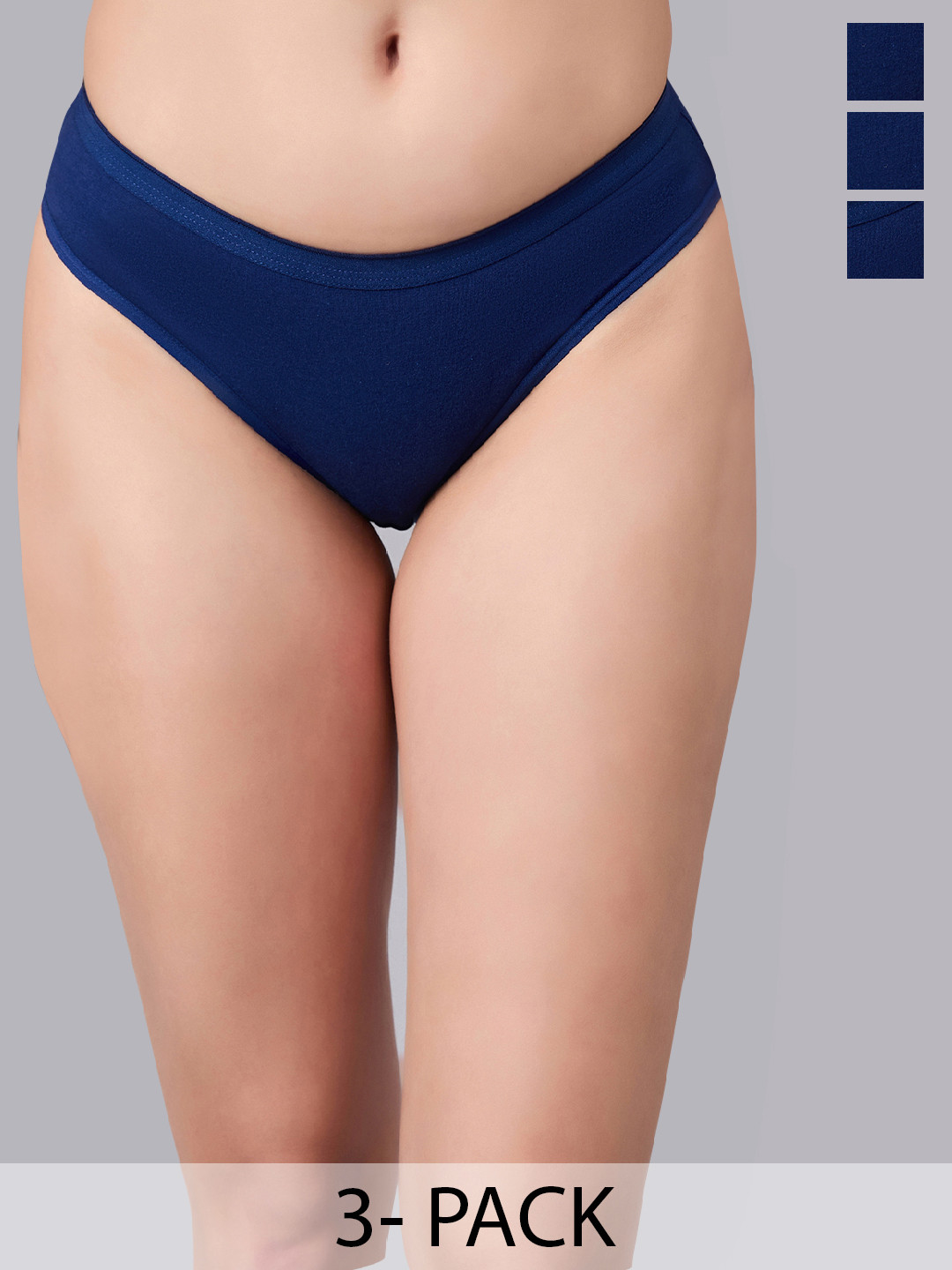 SIMOH Women Pack Of 3 Mid-Rise Basic Briefs - MB2115_Blue_Blue_Blue