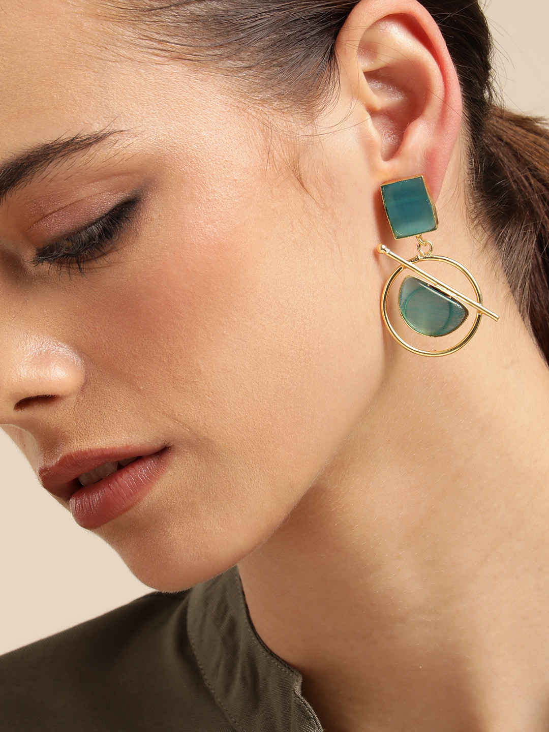 Anouk Gold Plated Beaded Contemporary Drop Earrings