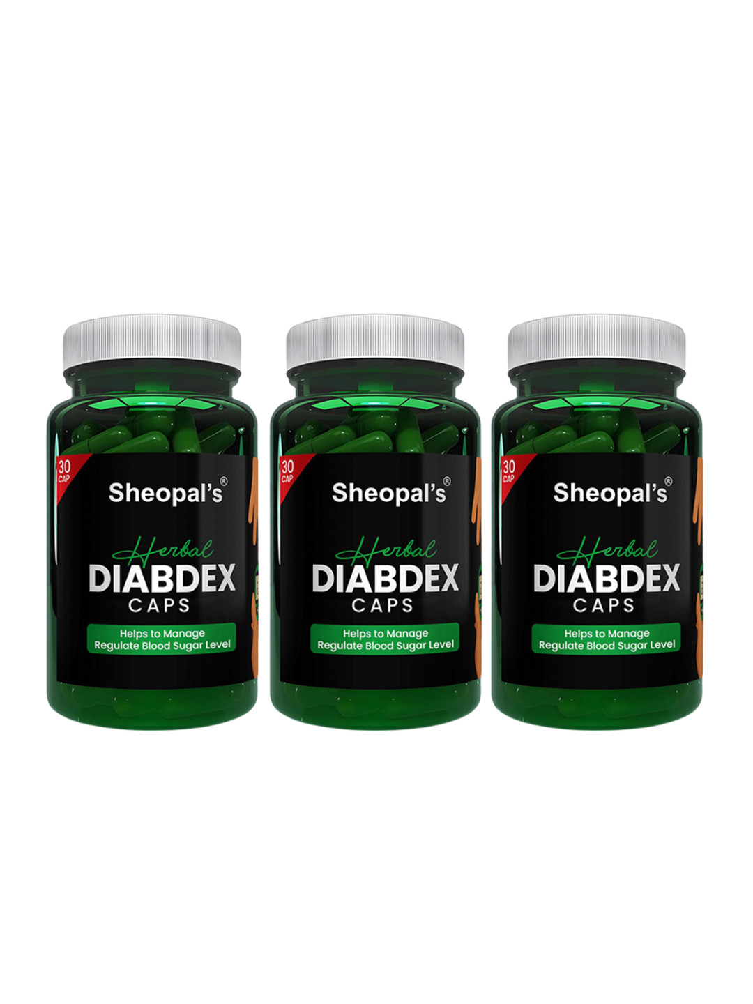 Sheopal's Set Of 3 Herbal Diabdex Capsules - 30 Capsules