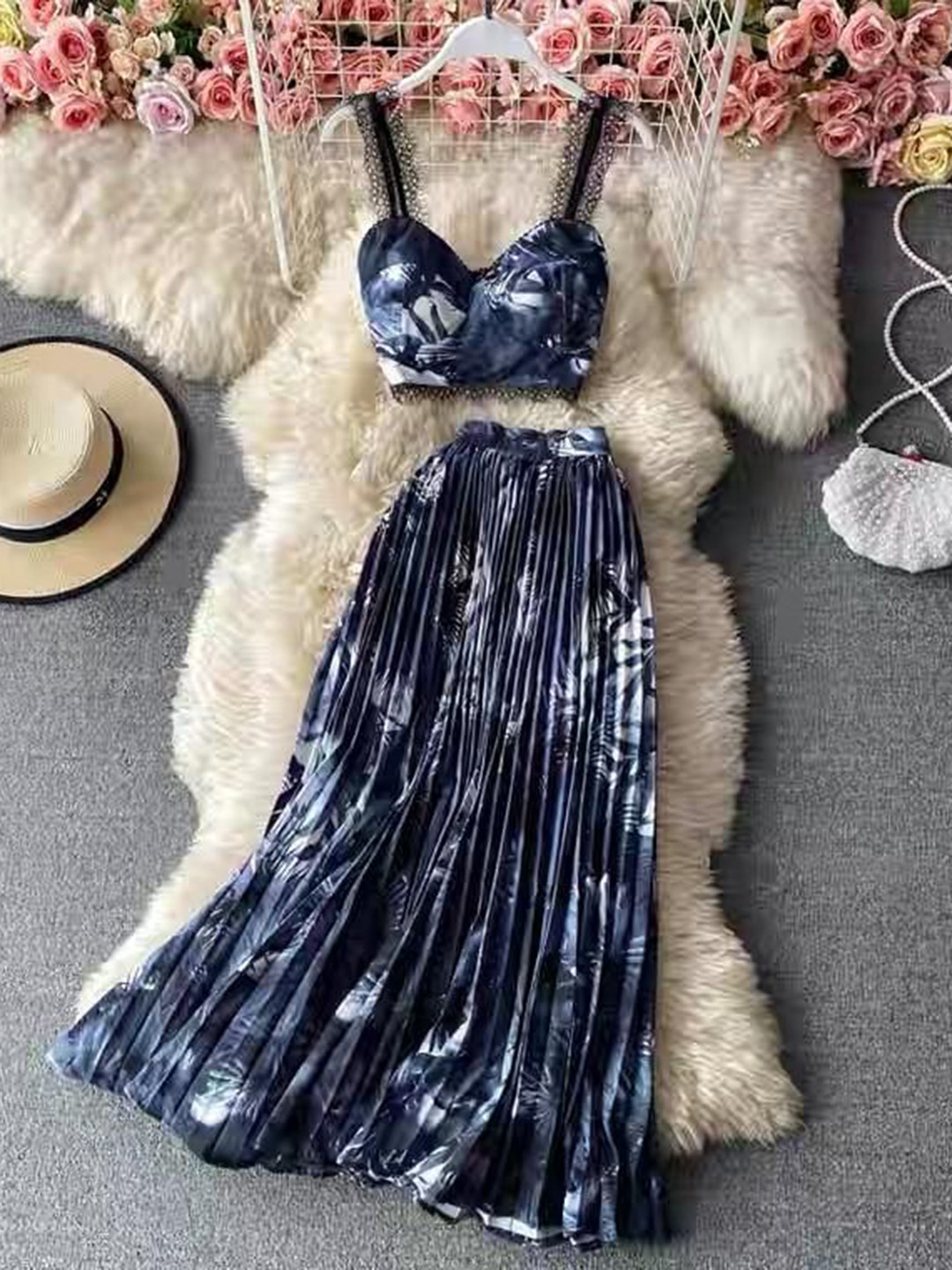 Miss Mosa By Akanksha  Navy Blue Baros Vacay Co-Ords Set