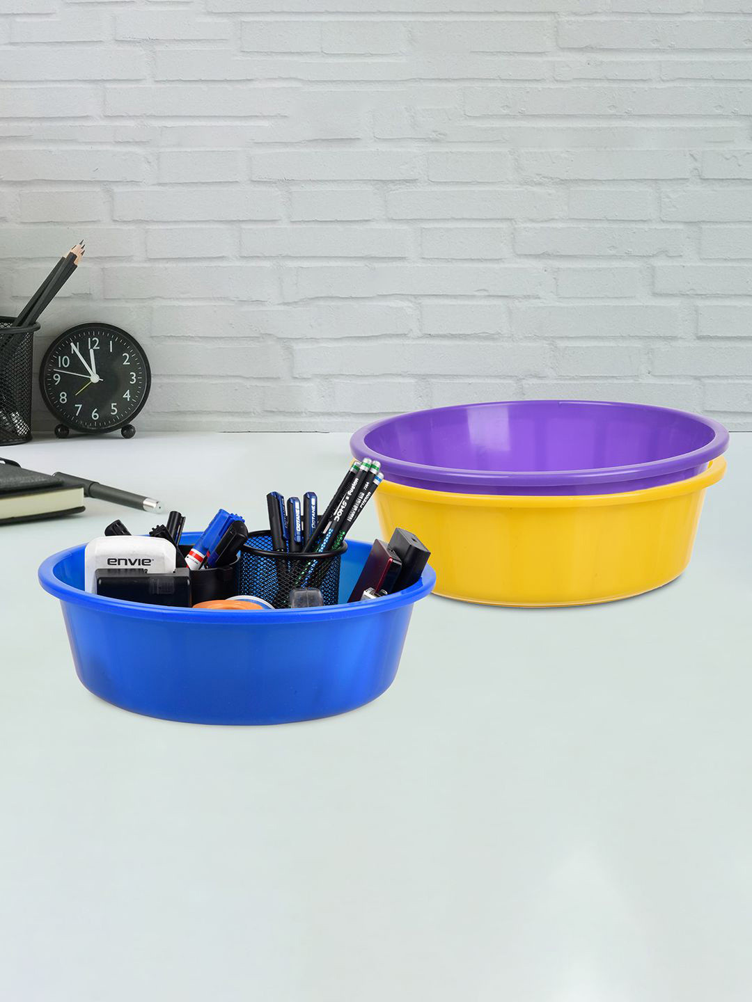 Kuber Industries Yellow & Purple 3 Pieces Multipurpose Storage Tub Organizer 6L