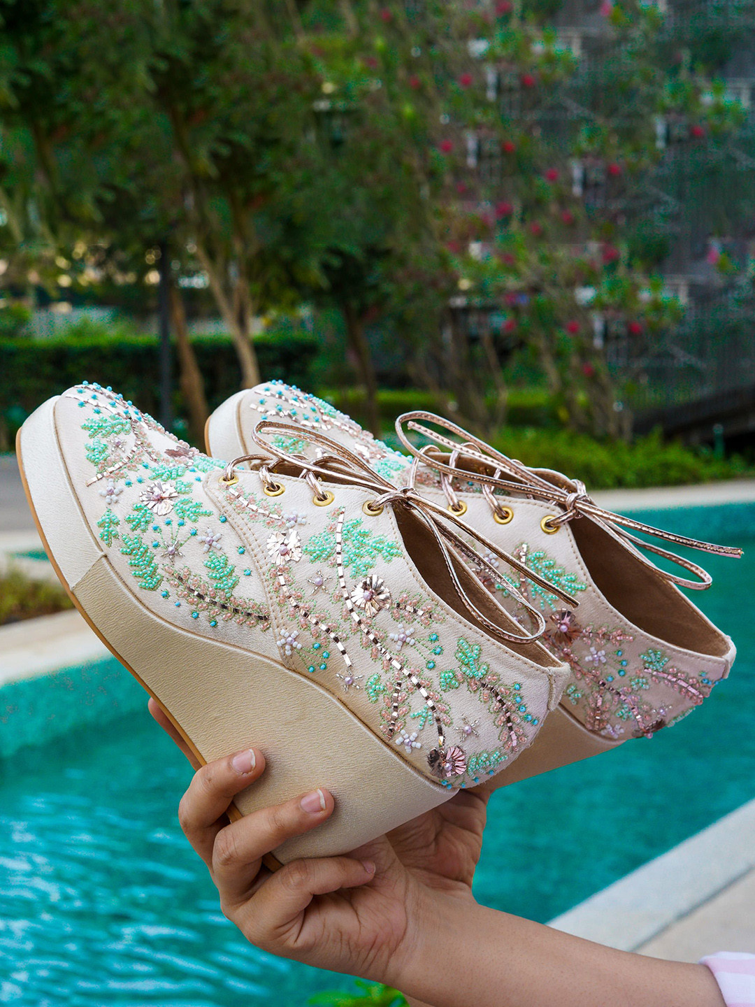 TIESTA Women Hand Embroidered Printed Sneakers Wedges