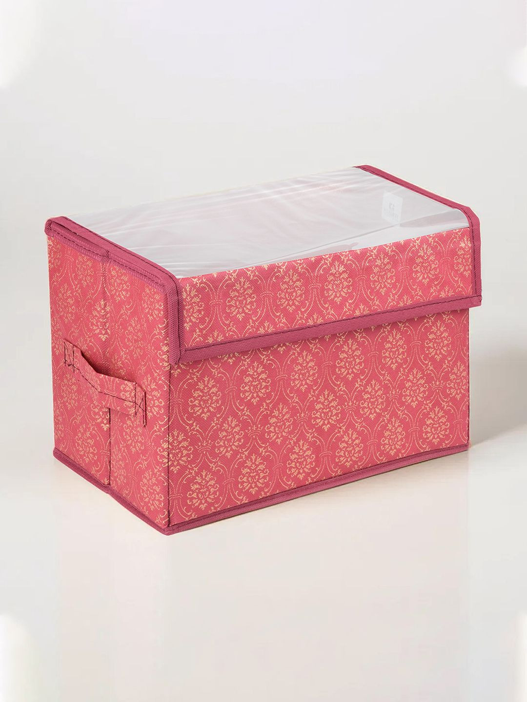 Kuber Industries Maroon & White Printed Foldable Drawer Organiser Transparent Lid