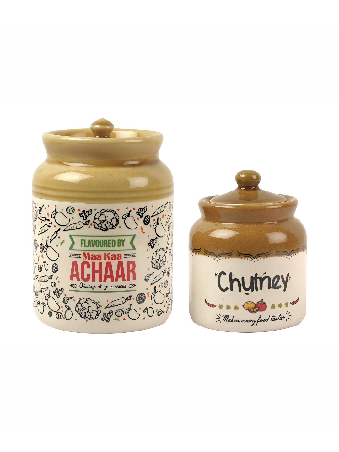 Ek Do Dhai Brown Typography Stoneware Dishwasher Safe 2 Piece Screw Top Canister-300ml