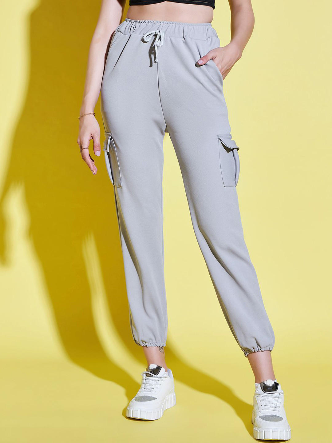 BUY NEW TREND Women Relaxed High-Rise Flat-Front Cargo Style Jogger Trousers