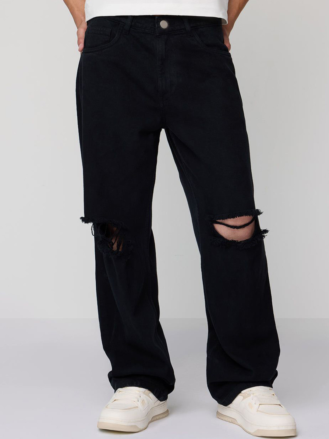 Xee Men Cotton Loose Slash Knee Stretchable Jeans