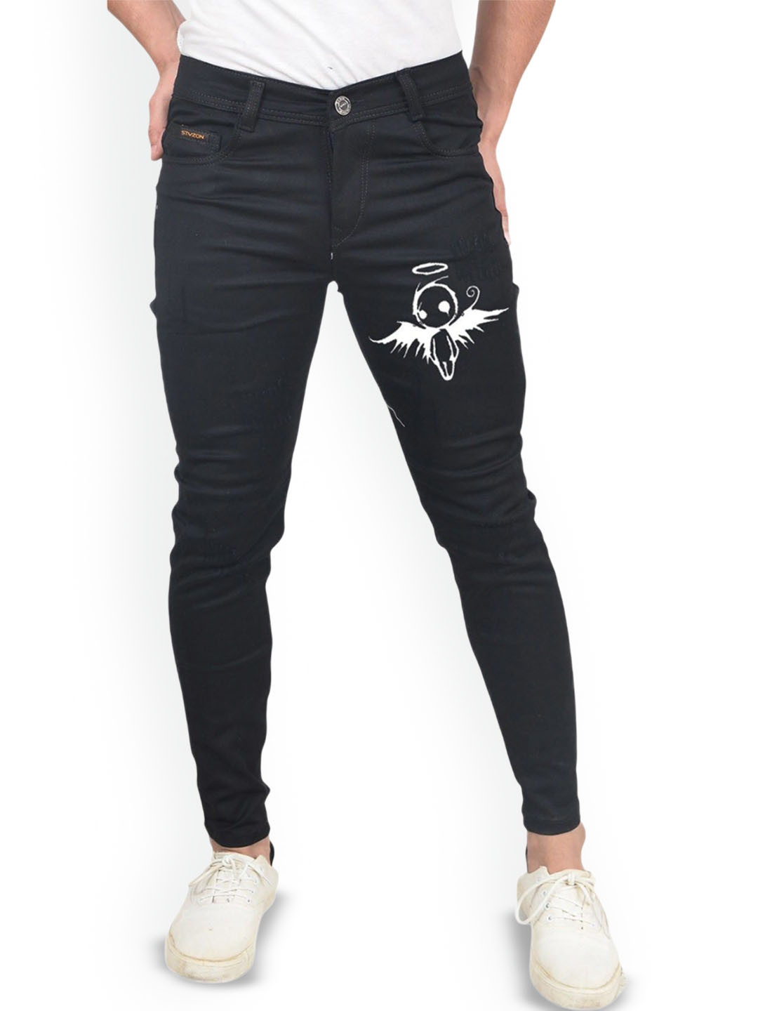 styzon Men Graphic printed Skinny Fit Low Distress Cropped Jeans