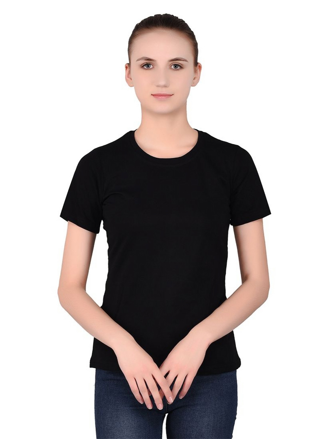 BEYOU FASHION Women Solid Round Neck Cotton T-shirt