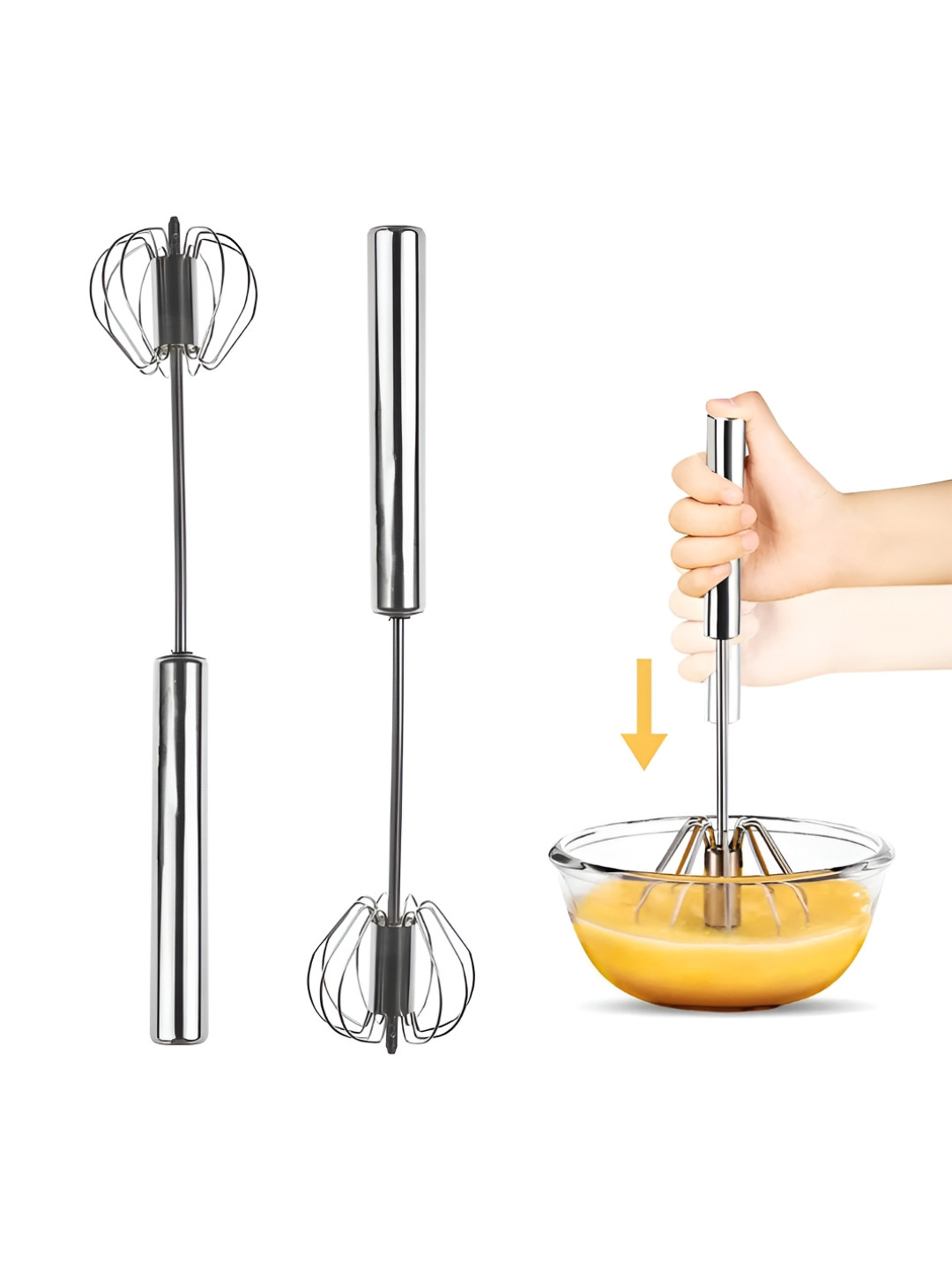 Kuber Industries Silver-Toned 2 Pieces Stainless Steel Automatic Hand Blenders