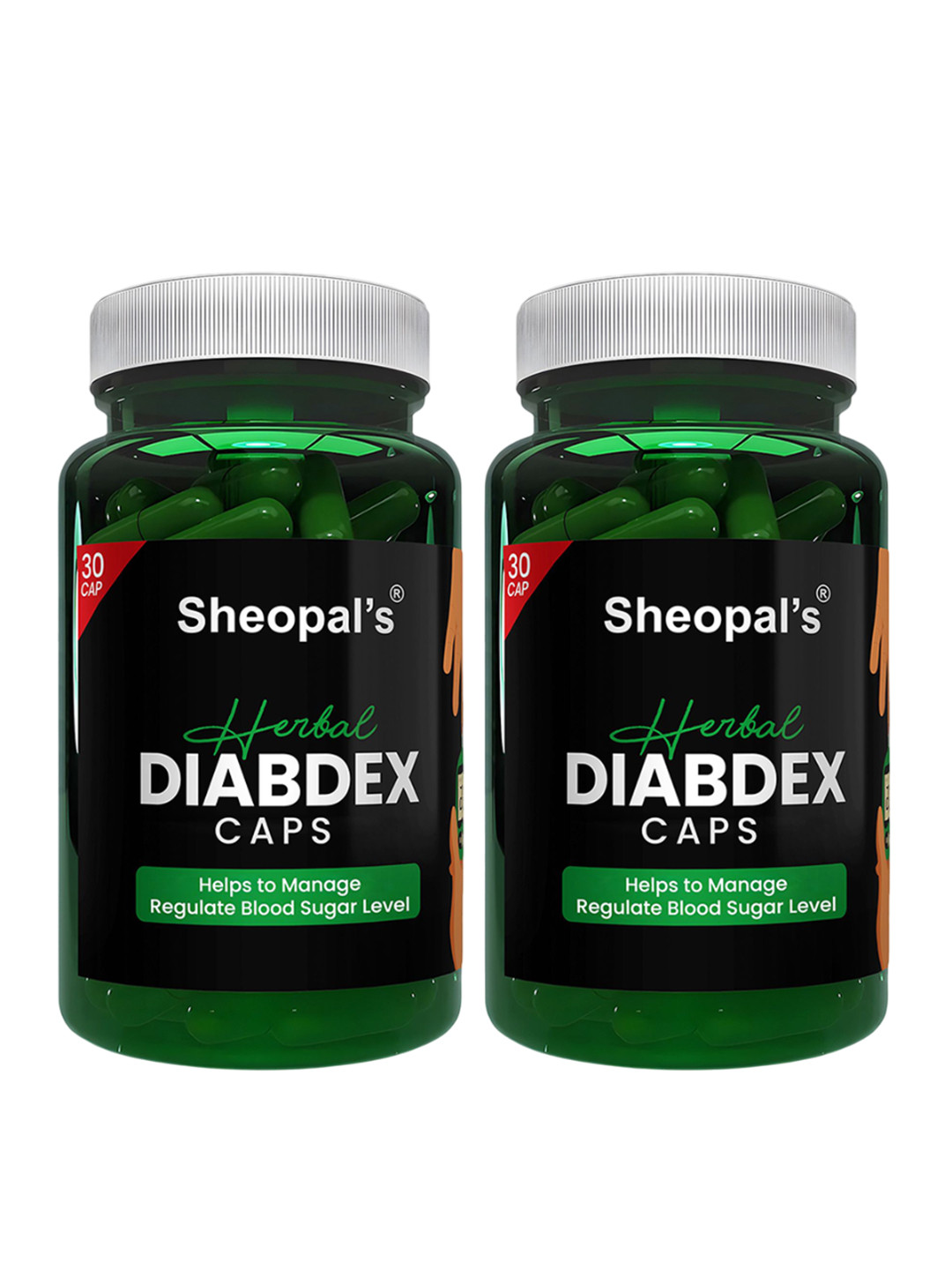 Sheopal's Set Of 2 Herbal Diabdex Diabetes Capsule Herbal Supplements - 30 Capsules Each
