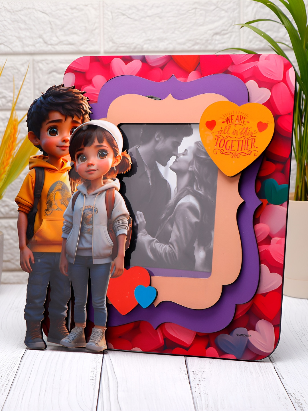 Archies Pink & Purple Printed Wooden Table Photo Frame