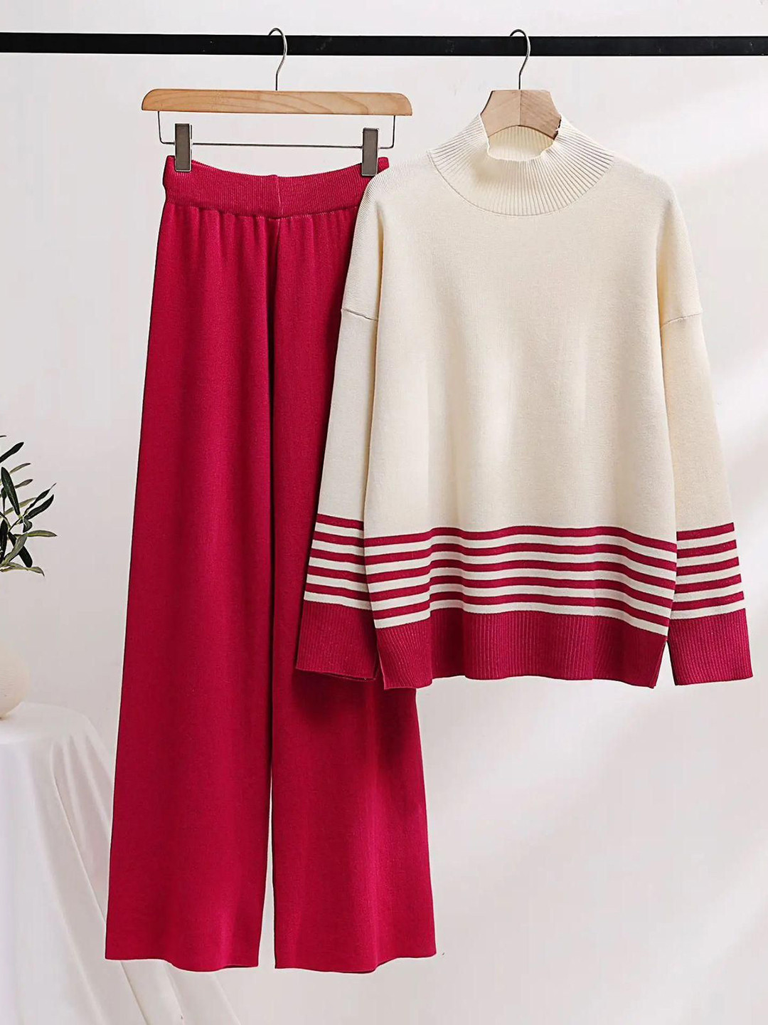 Miss Mosa By Akanksha  Red Alfred Woolen Co-Ord Set