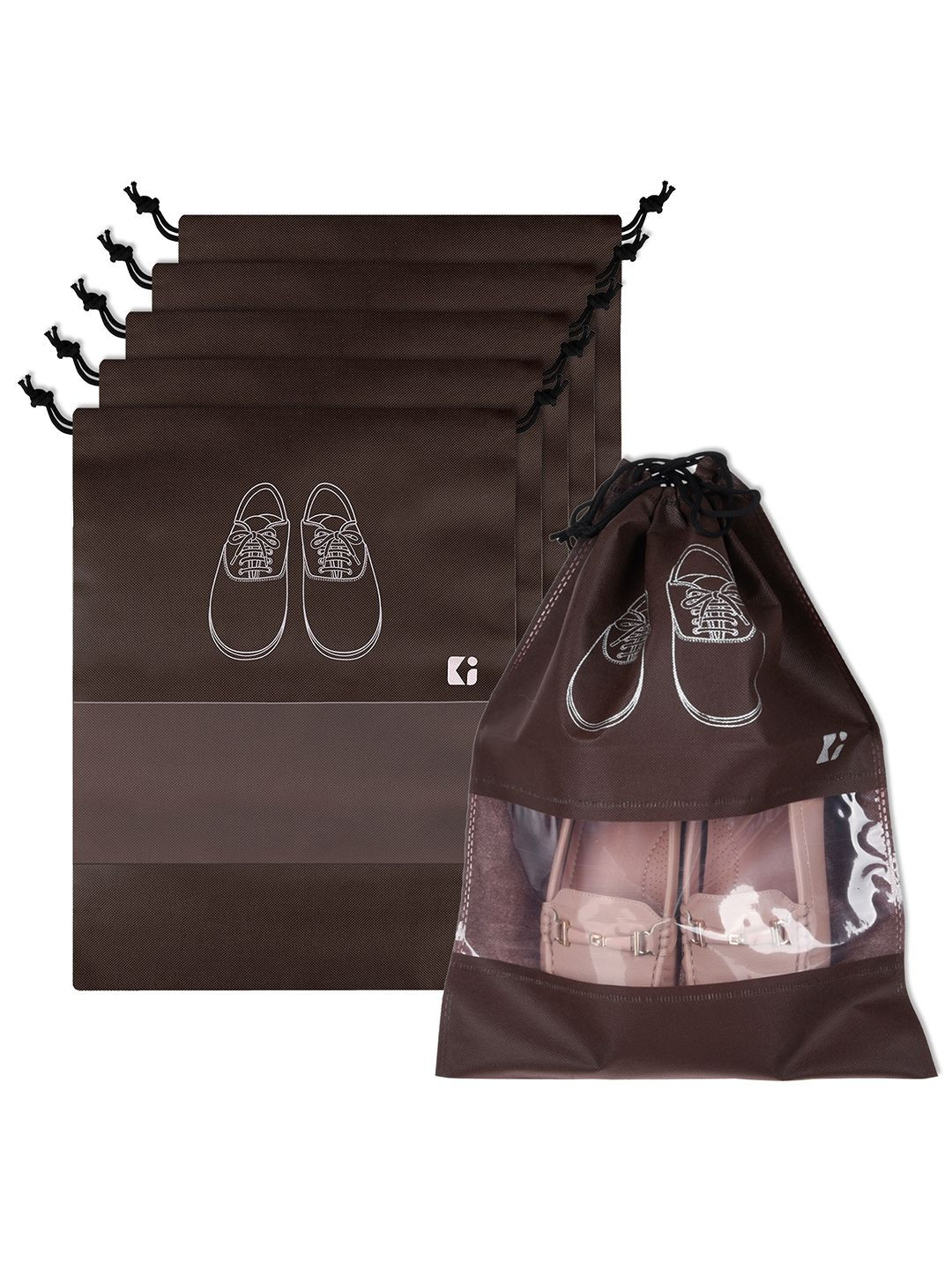 Kuber Industries Coffee Brown Pack Of 6 Printed Non-Woven Fabric Shoe Cover Bags