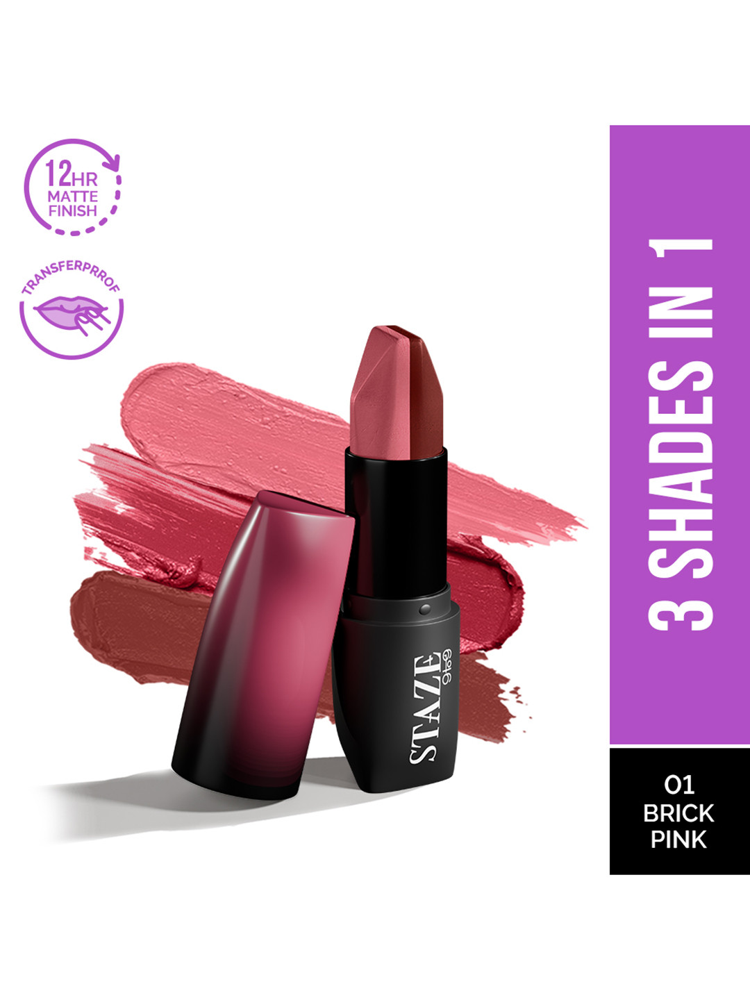 STAZE 9to9 Love Tri-Angle 3 in 1 Transferproof  Lipstick 3.8 g - Brick Pink 01