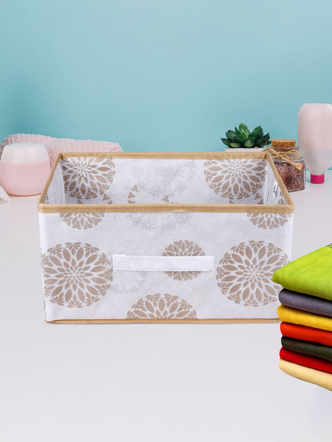 Kuber Industries White & Brown Printed Foldable  Books-Toys Drawer Organiser