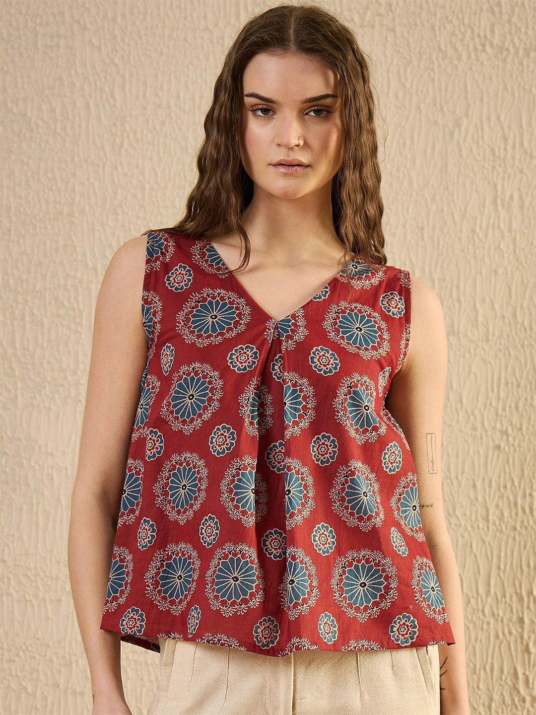 SANSKRUTIHOMES Women Geometric Print Cotton Top