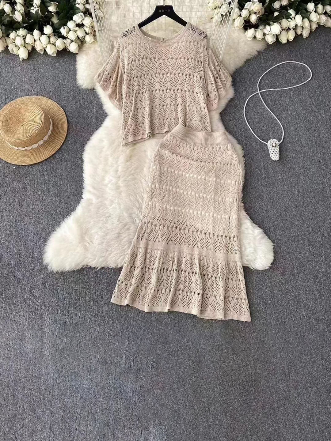 Miss Mosa By Akanksha  Beige Winona Crochet Co-Ord Set