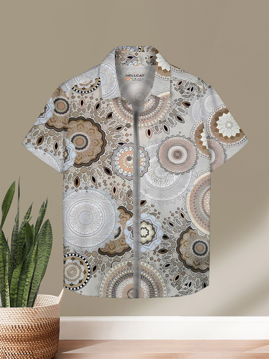 HELLCAT Boys Spread Collar Ethnic Motifs Printed Cotton Casual Shirt