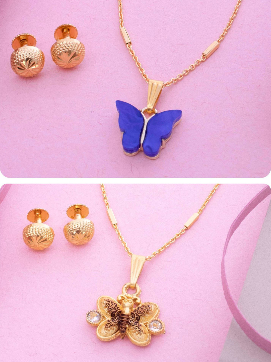 Ramdev Art Fashion Jwellery Set Of 2 Gold-Plated Stones Studded Butterfly Jewellery Set